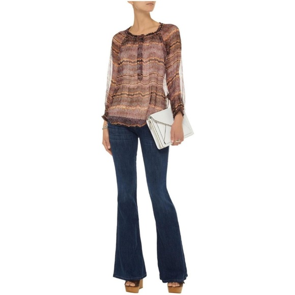 ISABEL MARANT ETOILE silk long sleeve abstract bohemian blouse sheer size 10 - Picture 2 of 12